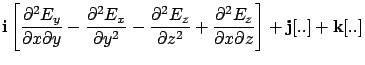 $\displaystyle {\bf i} \left[ \frac{\partial^2 E_y}{\partial x \partial y} -
\fr...
...frac{\partial ^2 E_z}{\partial x \partial z}\right] + {\bf j}[..] + {\bf k}[..]$